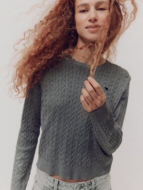 H&M Olive Cable-Knit Crewneck Sweater